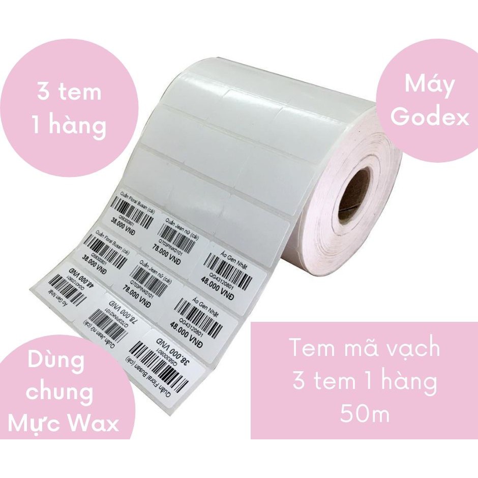 Tem in mã vạch 35x22mm (Cuộn 3 tem - 50m)