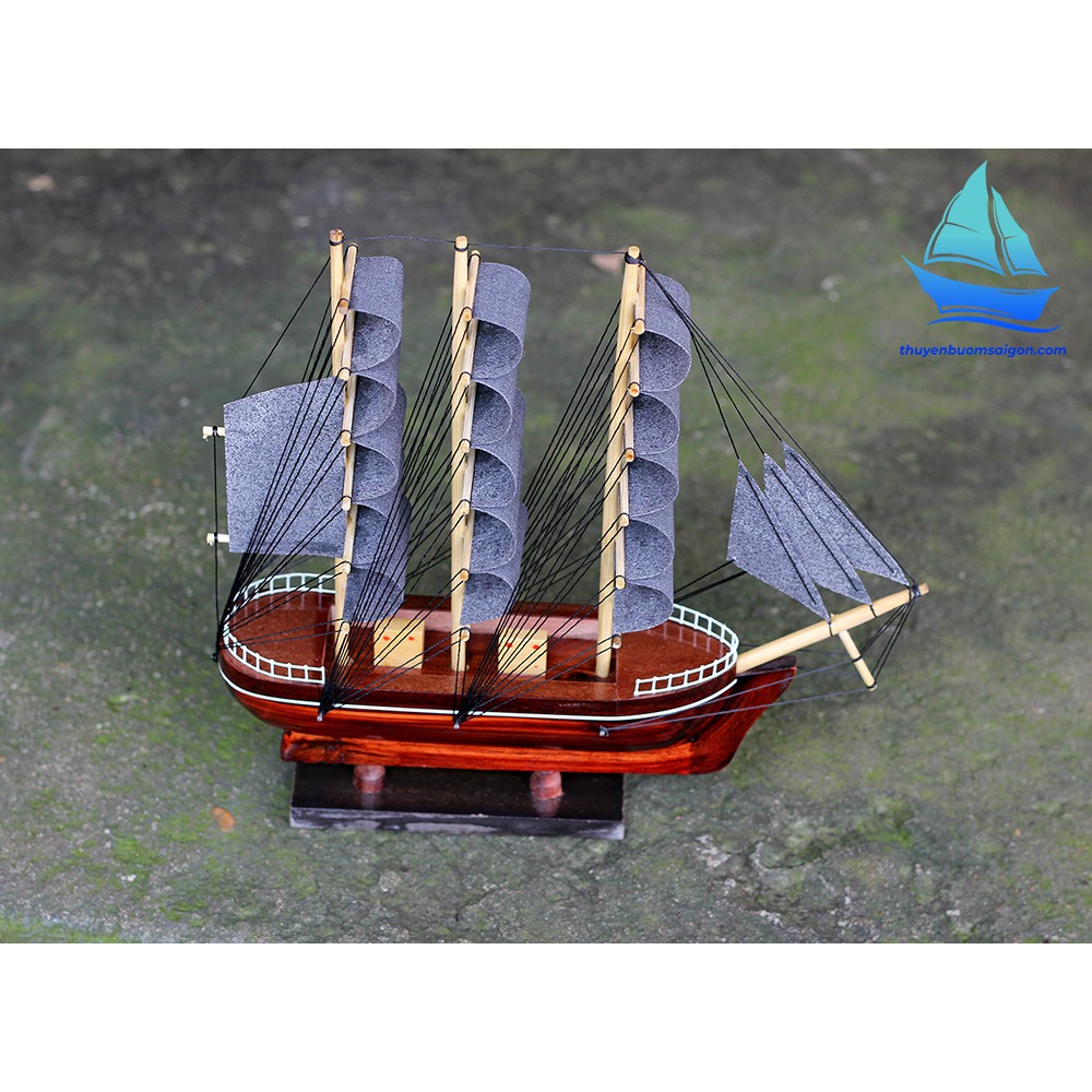 Thuyền buồm gỗ phong thủy trang trí 26cm gỗ tự nhiên, quà tặng khách hàng