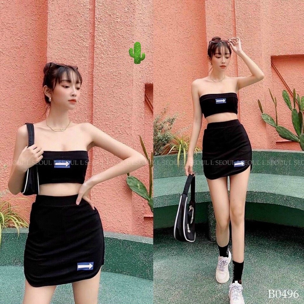 Sét bộ áo ống in mũi tên phối chân váy ngắn body cực xinh , chất thun bozip mềm mịn