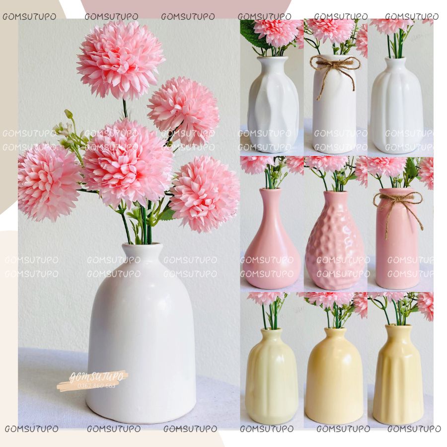 Lọ Hoa Mini Màu PASTEL - Trắng Vàng Hồng - 50 mẫu gomsutupo Bình Hoa gốm sứ TUPO Bát Tràng Trang Trí Để Bàn