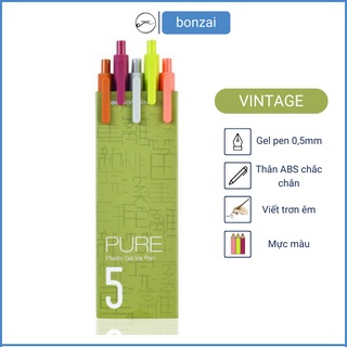 Bộ 5 bút gel KACO PURE loại Vintage mực nhiều màu 