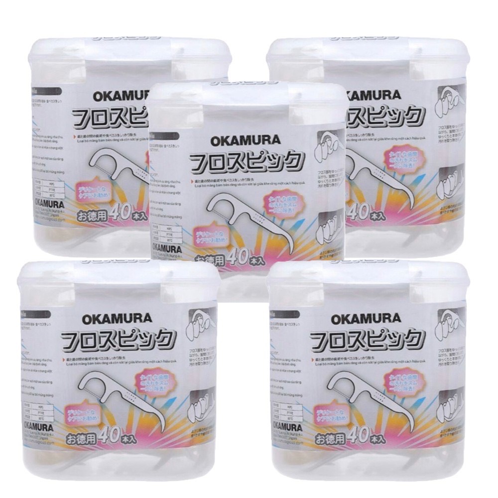 Okamura - Combo bịch tăm chỉ kẽ răng 90P và hộp 40P