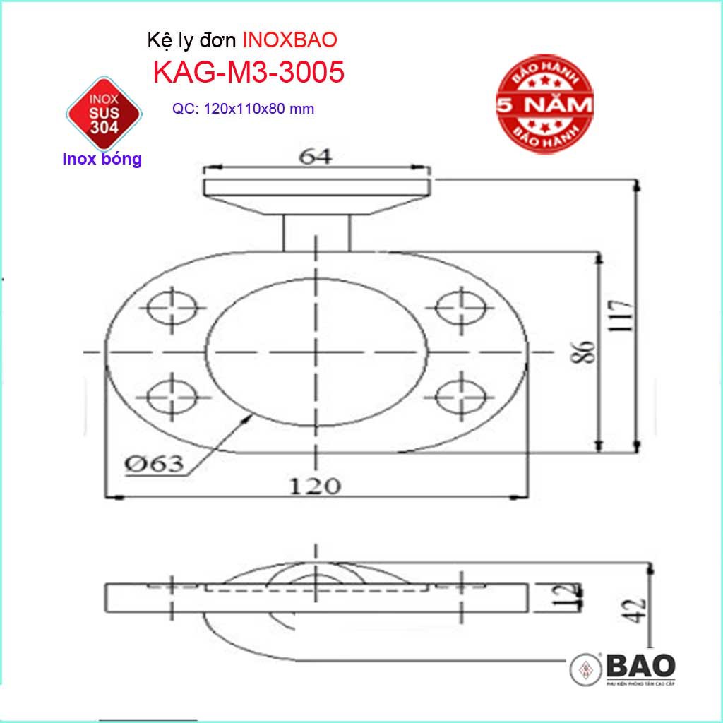 Kệ ly đơn Inox SUS304 KAG-M3-3005, giá ly bàn chải đánh răng SUS304 cao cấp siêu bền thiết kế tuyệt đẹp tiện dụng