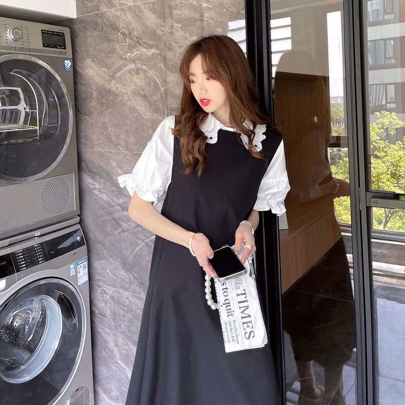 Set đầm không tay dáng rộng + áo sơ mi thời trang Hàn Quốc xinh xắn