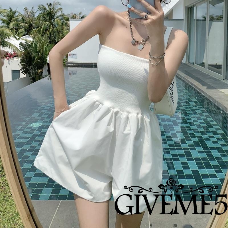 Bộ Áo Liền Quần Cổ Thuyền Ống Rộng Màu Trơn Thời Trang Cho Nữ (Trắng/Đen)