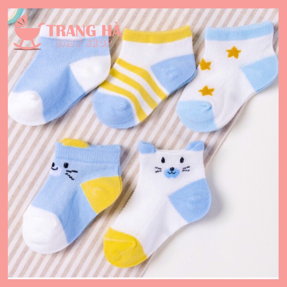 Set 5 Đôi Tất Thông Hơi Điều Hòa Cho Bé, Tất Lưới Kid's Socks Thoáng Khí Siêu Mềm Mại Cho Bé 0-12 Tháng