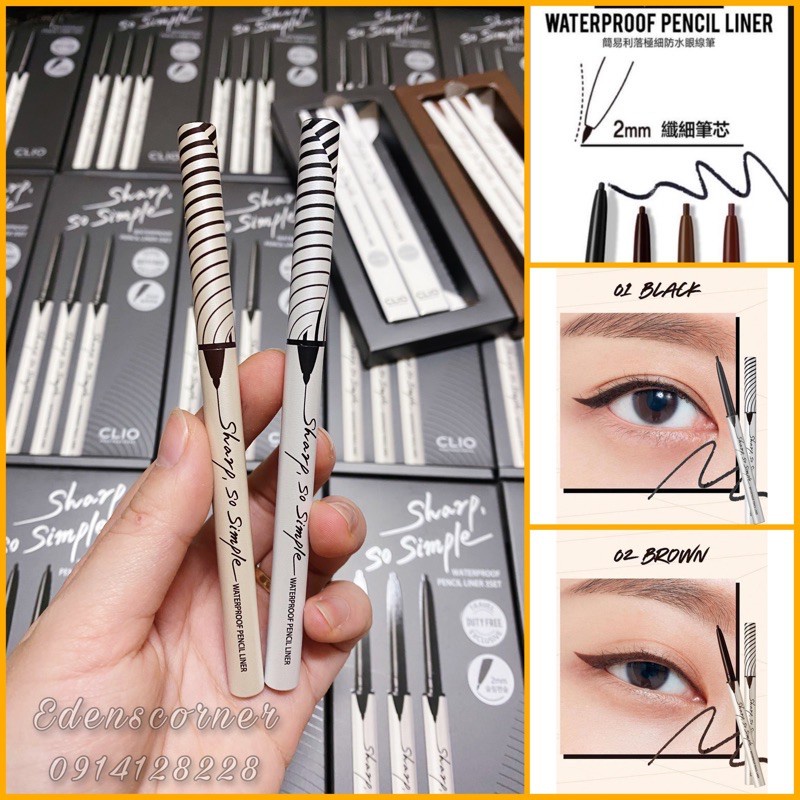 Chì kẻ mắt Clio siêu mảnh Sharp So Simple Waterproof Pencil Liner không lem không trôi dễ kẻ