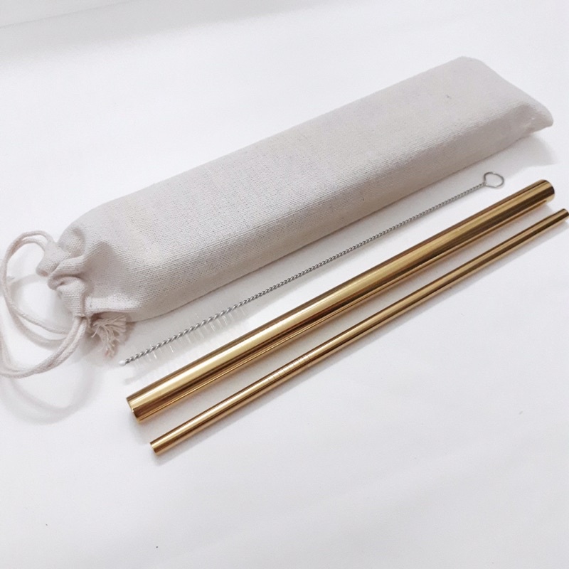 Set 2 ống hút inox kèm cọ và túi/hộp đựng