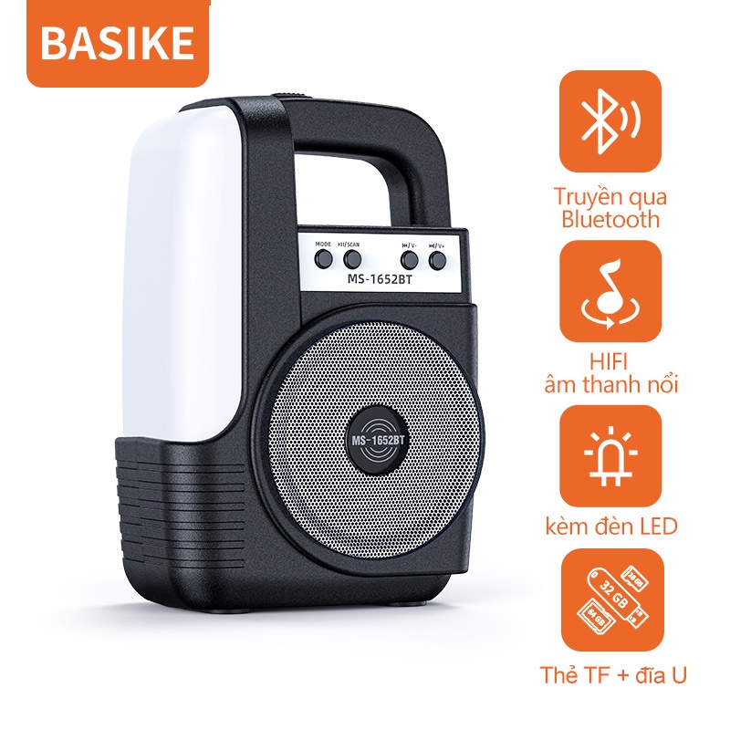 Loa bluetooth HIFI di động BASIKE MW33 Âm thanh nổi có đèn LED Hỗ trợ thẻ TF + đĩa U Dòng không dây TWS có đèn LED
