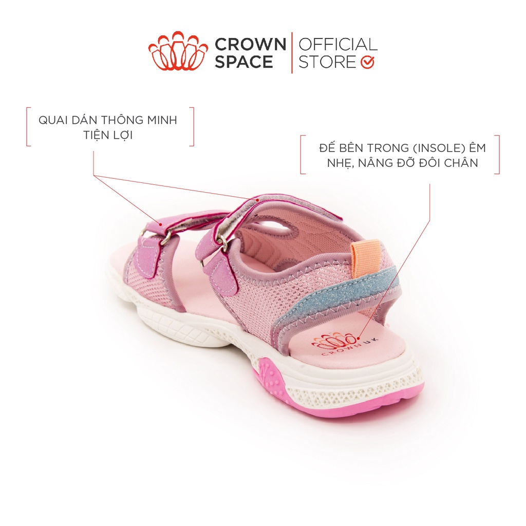 Dép Quai Hậu Sandal Bé Gái Crown Space Cao Cấp CRUK546 Nhẹ Êm, Chống Hôi Chân Size 26 đến 35