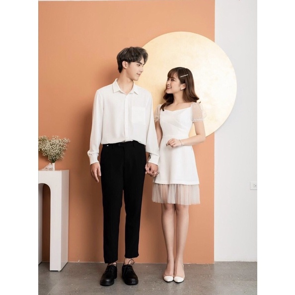 Set áo váy đôi, đồ đôi nam nữ màu trắng chụp ảnh cưới
