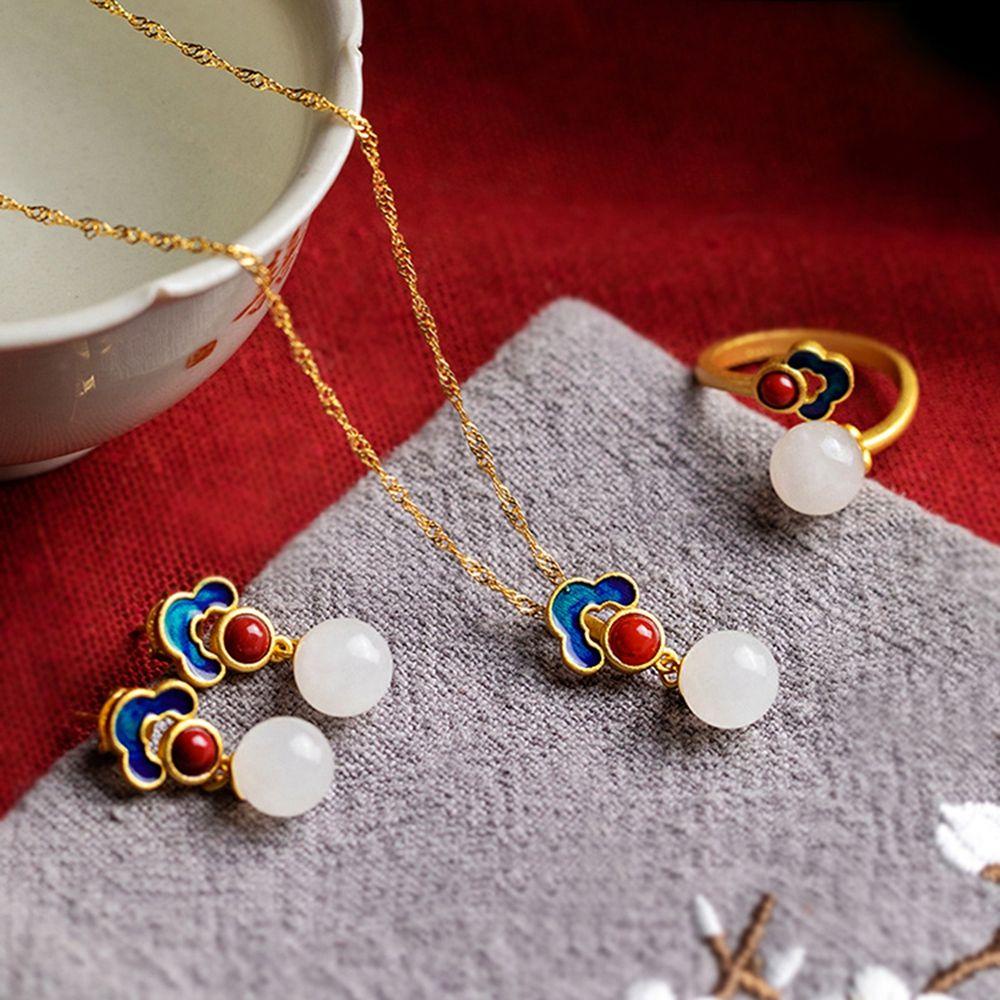 Nhẫn Hở Hình Đám Mây Tráng Men Đỏ Phong Cách Trung Hoa