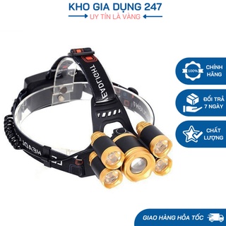 Đèn Pin Đội Đầu 5 Bóng Siêu Sáng Chống Nước Kèm Sạc, Bóng đèn 5 mắt Đèn Siêu Sáng Kèm Dây Sạc Pin