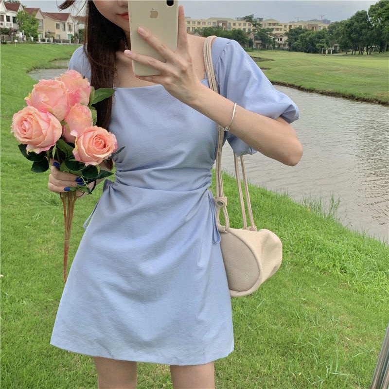 Đầm Tay Phồng Cổ Vuông Thiết Kế Mới Xinh Xắn Thời Trang Mùa Hè Dành Cho Nữ
