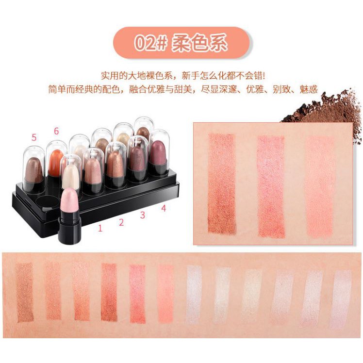 Bộ Sáp Bóng Mắt Highlight 12 Thỏi Maycreate