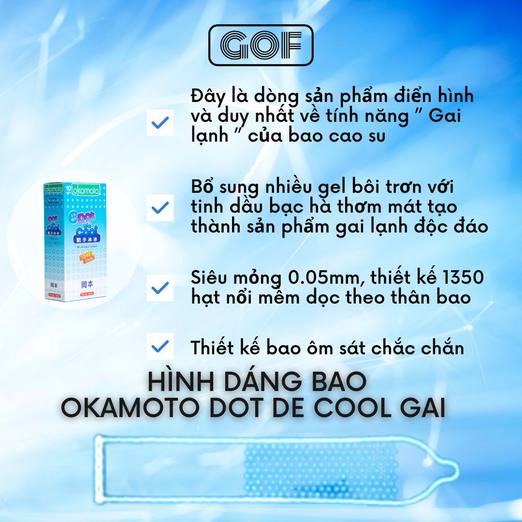 Bao cao su Okamoto Dot De Cool, bcs siêu mỏng gai lạnh chống xuất tinh sớm kéo dài thời gian