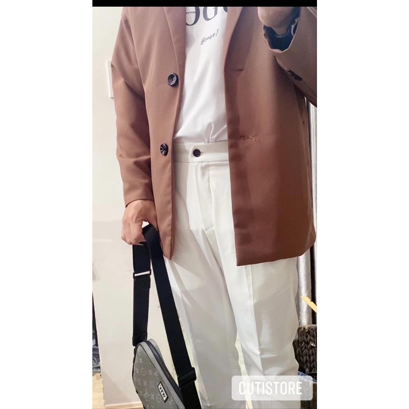 Áo khoác vest/ blazer nam màu nâu Hàn Quốc