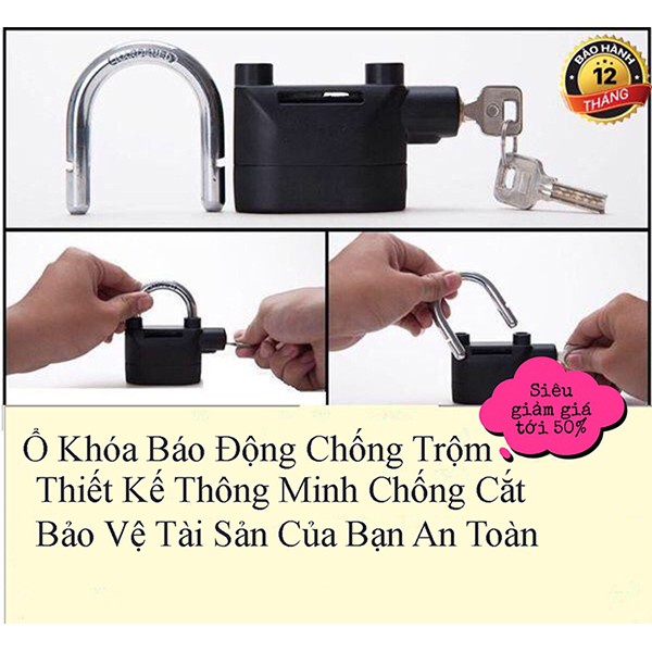 Ổ khóa báo động chống trộm CT02, Ổ khóa chống cắt , Khóa càng xe máy, Khóa cửa an toàn cao cấp có chuông báo