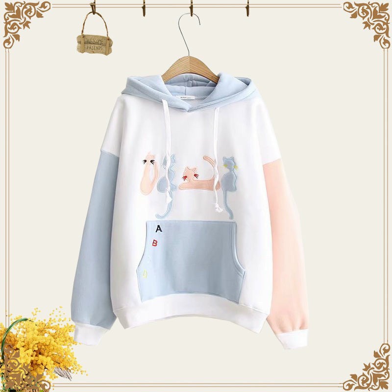 ÁO NỈ HOODIE THÊU MÈO DỄ THƯƠNG CUTE FROM &lt;58KG