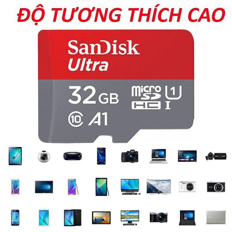 Thẻ Nhớ MicroSDHC SanDisk Ultra 128GB, 64GB, 32GB, 16GB, 8GB, Upto 667× 100MB/s Dùng Cho Điện Thoại máy ảnh camera