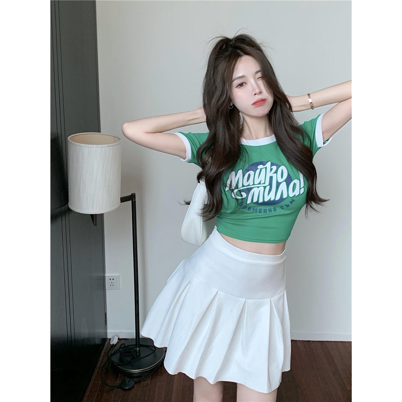 Áo Thun Lửng Tay Ngắn In Chữ Phong Cách Hàn Quốc Mới Cho Nữ