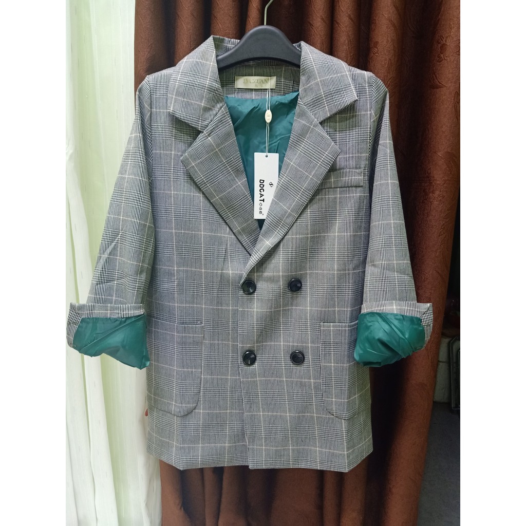 ÁO BLAZER NỮ SỌC KẺ CARO 2 LỚP | BigBuy360 - bigbuy360.vn