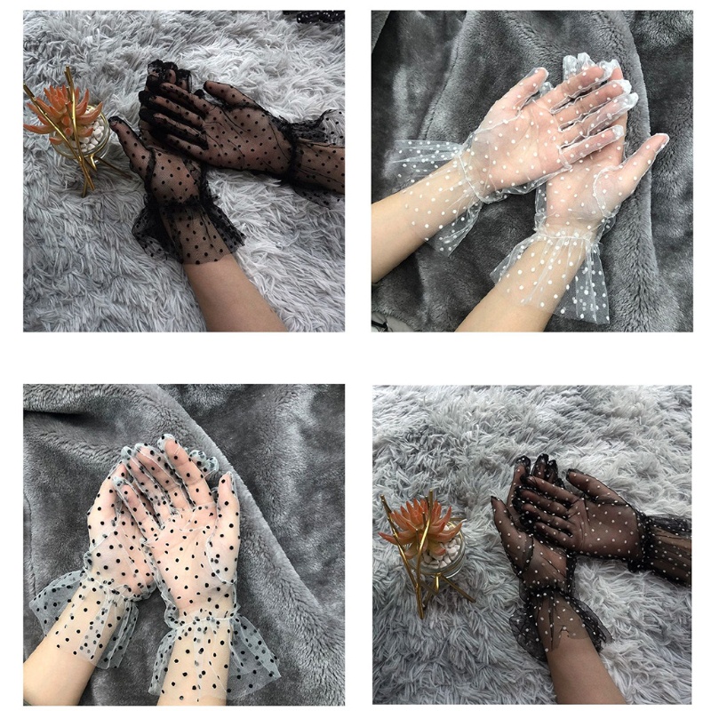 Găng Tay Lưới Ngắn Họa Tiết Chấm Bi Phong Cách Vintage
