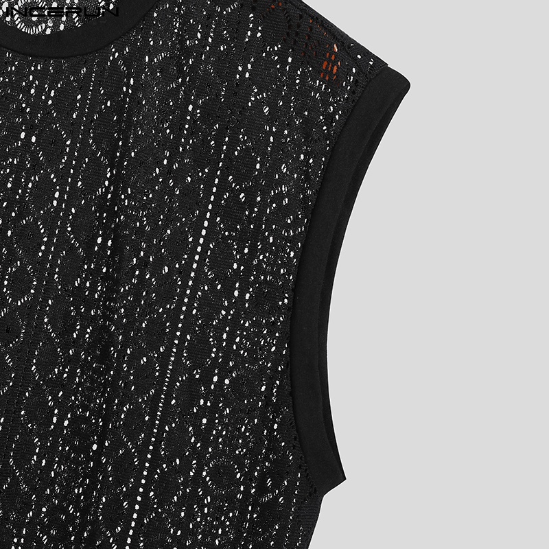 Áo thun ba lỗ Incerun vải ren xuyên thấu thời trang trẻ trung dành cho nam