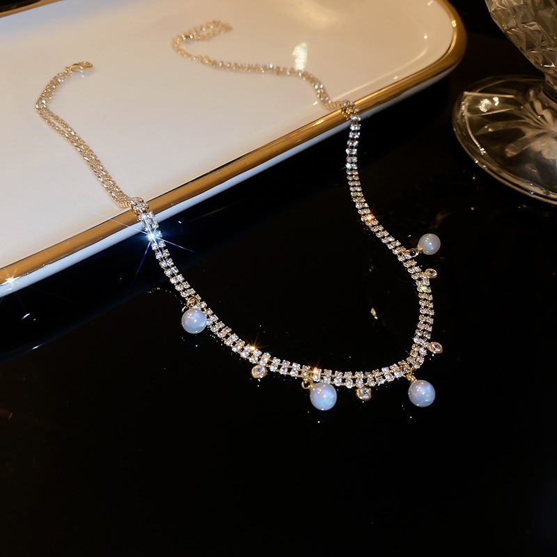 Choker đá hạt ngọc trai nhân tạo phối sang chảnh VC46