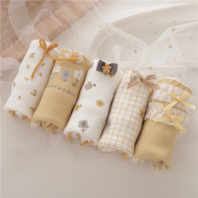 Quần Lót Nữ Cotton Tăm Hàng Đẹp Co Giãn Họa Tiết Hoa Vàng Hoàng Kim Cao Cấp