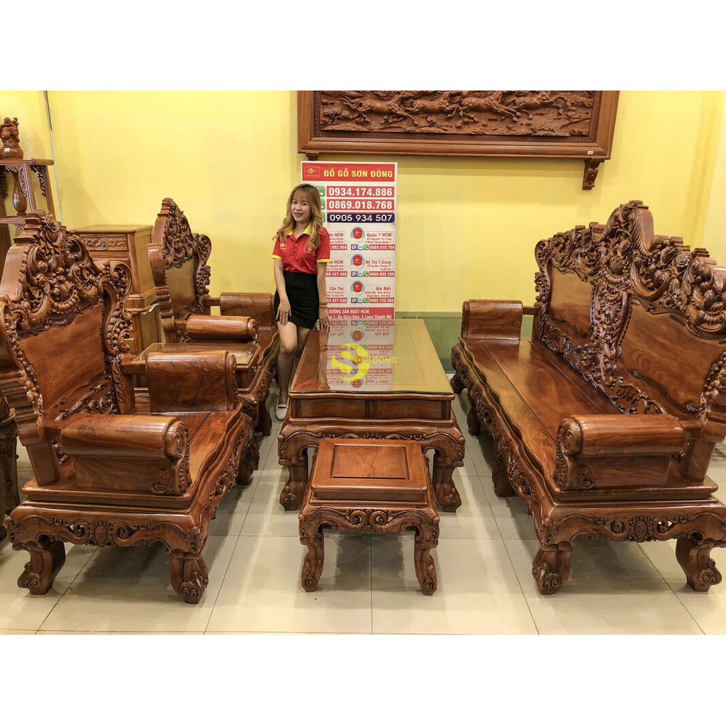 Bộ bàn ghế hoàng gia hoa hồng gỗ cao cấp cổ điển chân 14 , 6 món