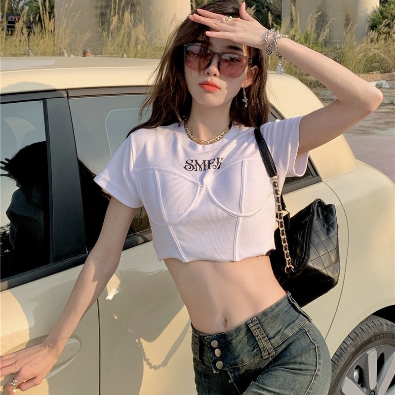 QADCOL  Áo Thun Tay Ngắn Dáng Ôm Trẻ Trung Hợp Thời Trang Cho Bạn Gái