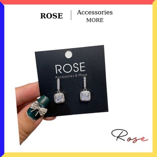 Khuyên tai đính đá cao cấp bạc 925 bông tai nữ thời trang rose t330