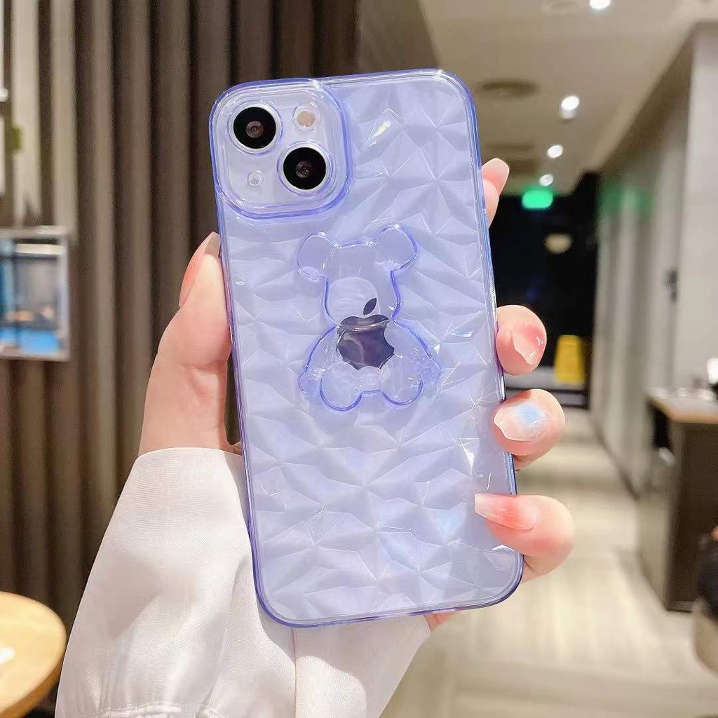Ốp điện thoại trong suốt họa tiết gấu 3D thích hợp cho iphone 13 Pro Max i13 13pro 11 Pro Max i11 12Pro 12 Pro Max