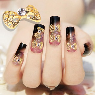 Set 10 nơ đính đá màu vàng/bạc trang trí móng