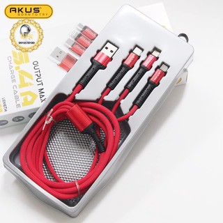 Cáp sạc đa năng nhiều đầu akus 3 trong 1 cổng micro usb / lightning / type-c dài 1m, max 2.4a