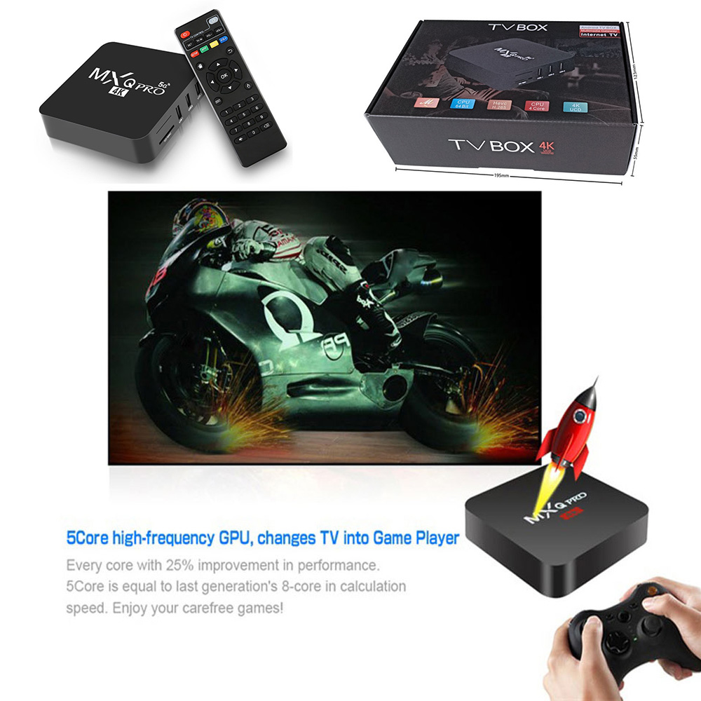 Tv Box Mxq Pro 4k 4 + 64gb Rk3229 Lõi Tứ Android 9.0 Và Phụ Kiện