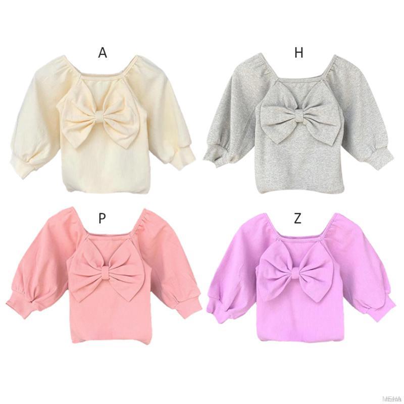 Áo Kiểu Tay Dài Phối Nơ Cho Bé Gái