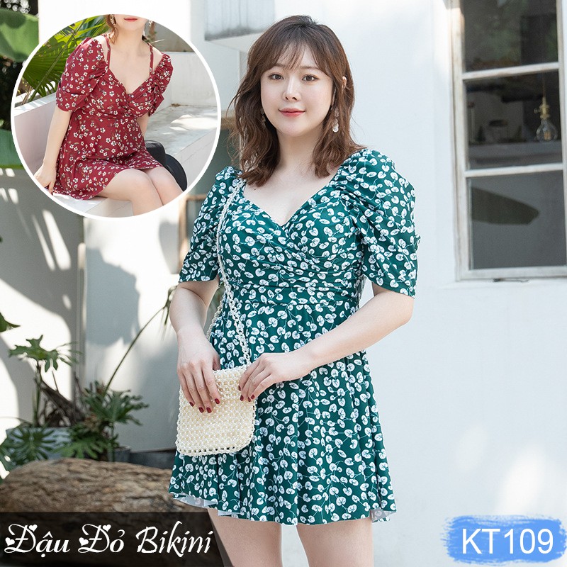 Đồ bơi big size nữ cao cấp, bikini size lớn loại đẹp, dáng váy chiết eo, bộ bơi cho người béo (mập) đến 90kg | KT109