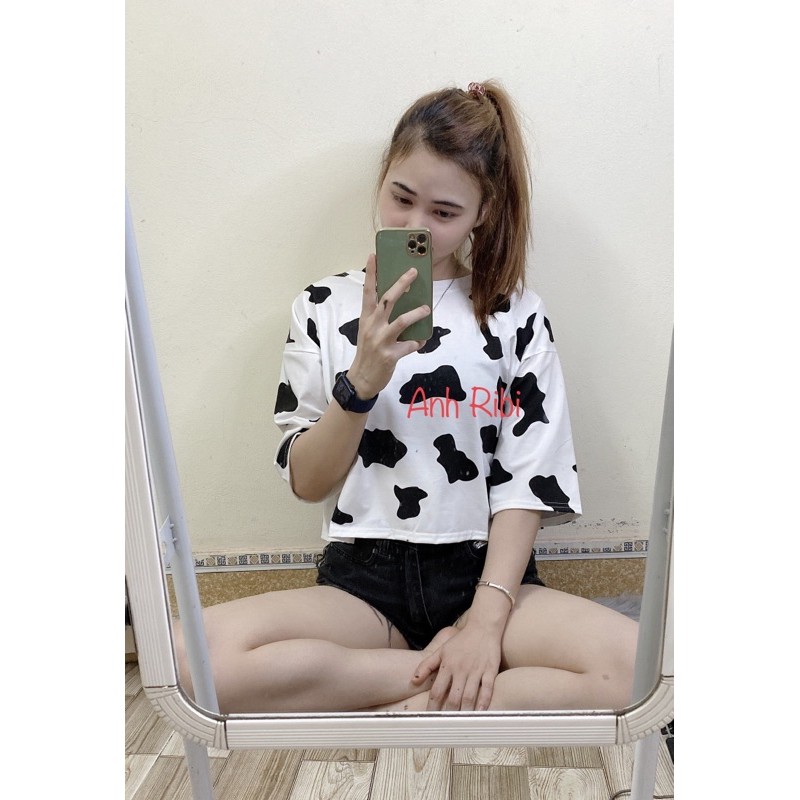 Áo Croptop Bò Sữa dáng rộng phong cách Ulzzang hottrend