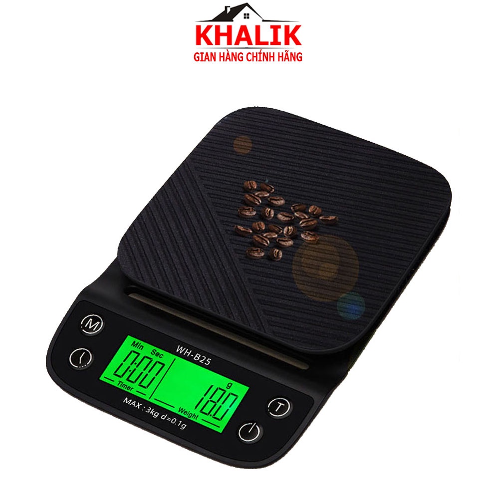 Cân điện tử nhà bếp chuyên dùng quán cafe thực phẩm KHALIK WH-B25 3kg - 0,1g có chức năng đếm, hẹn giờ