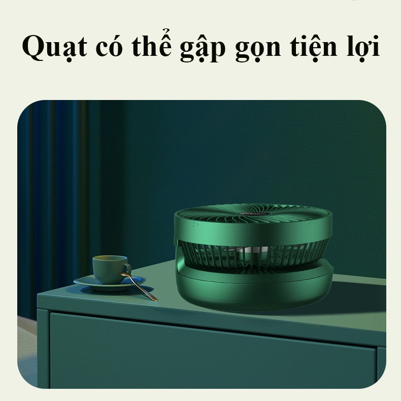 Quạt tích điện mini FASHION để bàn 5W, 5 cánh. Quạt sử dụng pin sạc với đế để bàn kèm móc treo dán tường