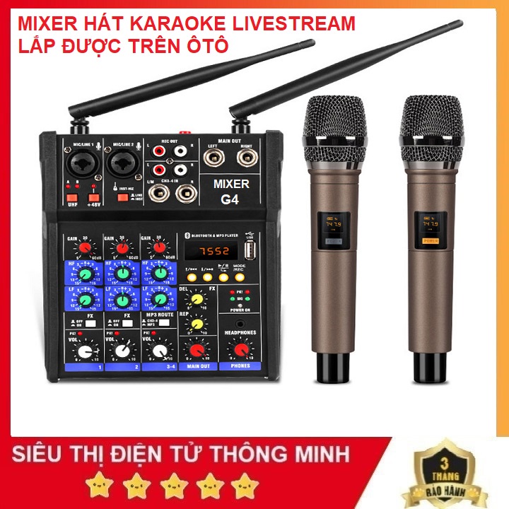 Mixer G4 USB Bluetooth, Kèm 2 Micro Không Dây - Chuyên Ghép Với Amply - Và Lắp Trên ÔTÔ - Hát Livestream Karaoke Cực Hay