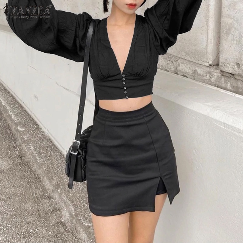 Áo kiểu ZANZEA tay dài cổ chữ V thời trang cho nữ