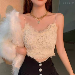 Wenwen bùng nổ ren mặc bên ngoài dây đeo bên trong áo vest nhỏ ống thiết kế trên cùng cảm giác thích hợp cổ chữ v Pháp á