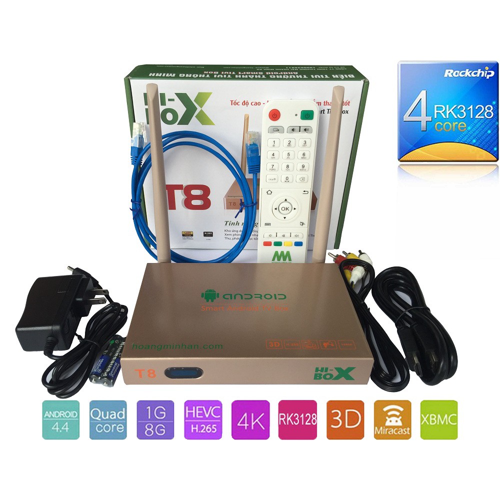 Đầu Android tivi box HIBOX-T8 Giải trí đa phương tiện - TẶNG chuột không dây