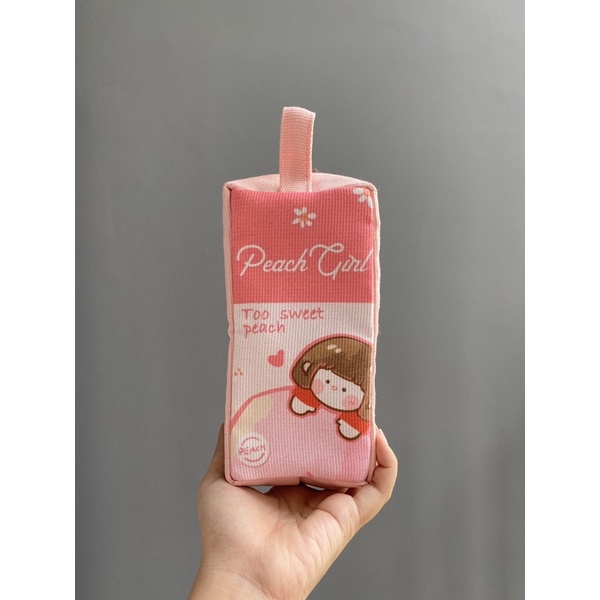 Hộp Bút Vải Canvas Màu Hồng Gấu Dâu