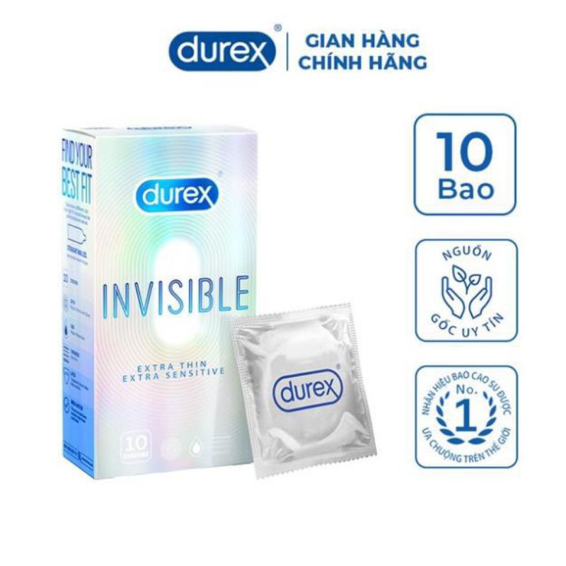 Bao cao su Durex invisible siêu mỏng, an toàn, uy tín hộp 10c bcs