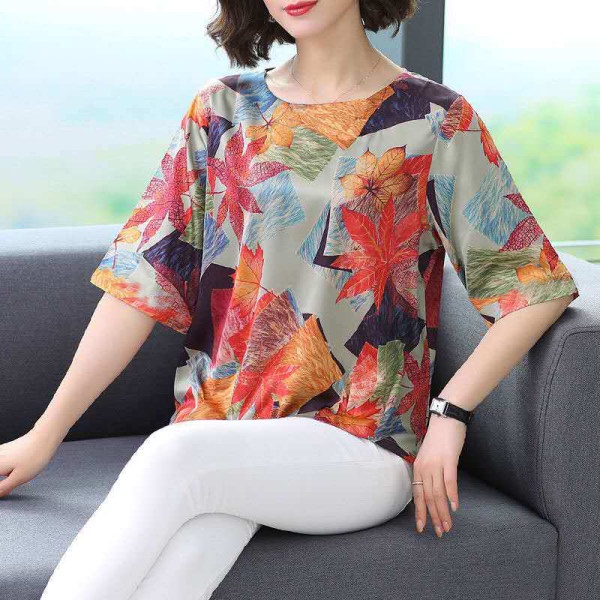 Áo Sơ Mi Cổ Tròn Tay Ngắn Dáng Rộng In Họa Tiết Lá Nhiệt Đới Thời Trang Mùa Hè Cho Nữ Size M-3XL
