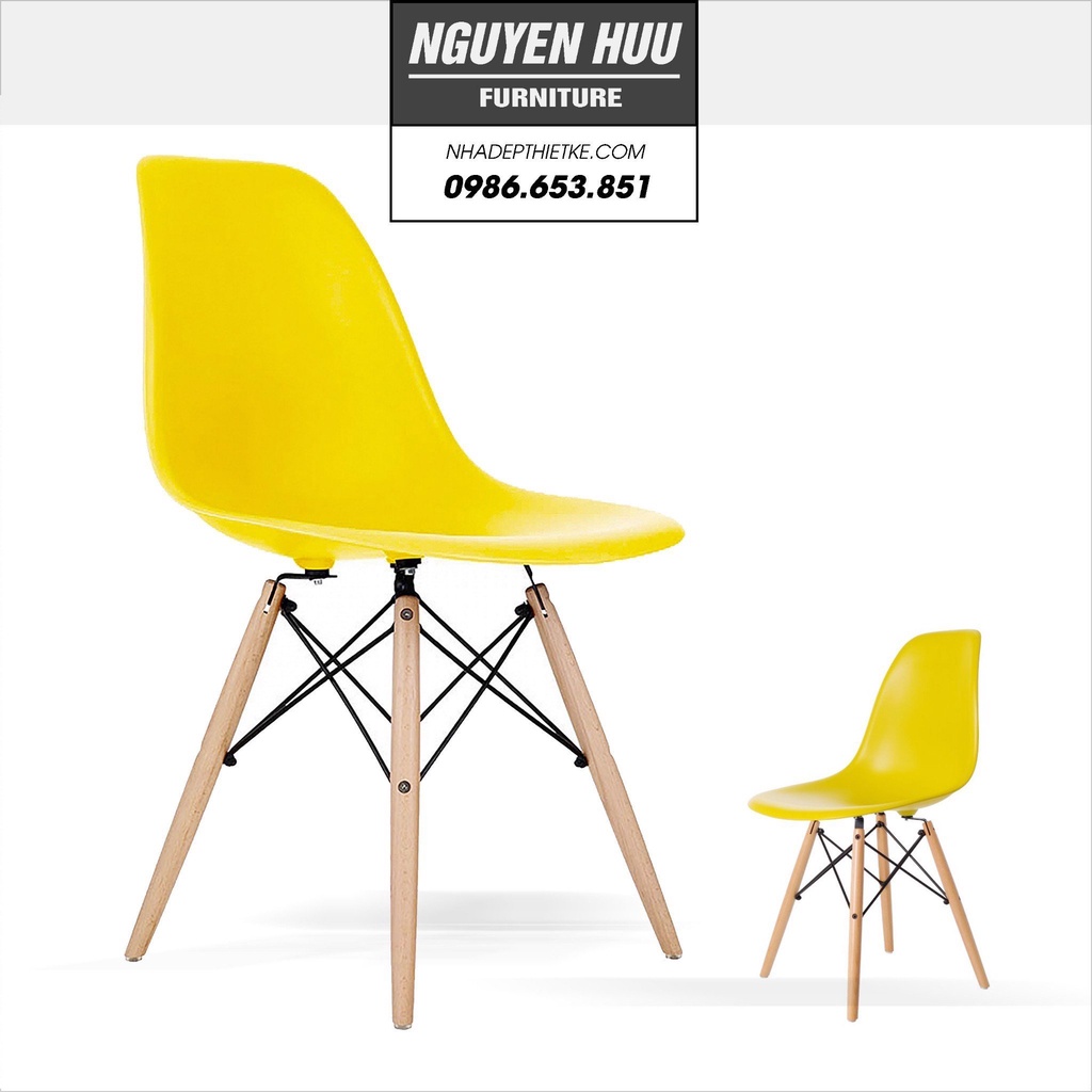 Ghế Nhựa Chân Gỗ Eames, Ghế Quán Cafe, Ghế Decor Ngồi Làm Việc